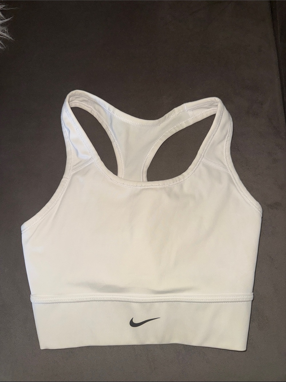 Nike White Racerback Crop Sports Bra with Black Swoosh